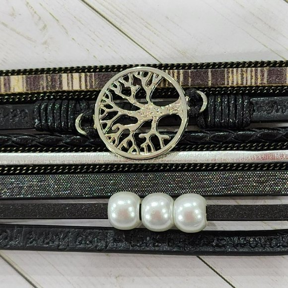 Multy Layers Leather Bangle Magnetic Bracelet for Men and Women 7.5in‎ - Black - Picture 7 of 9